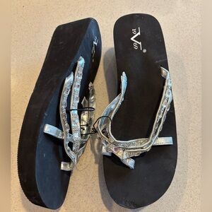 V 1969 Black and Silver Platform Sandals